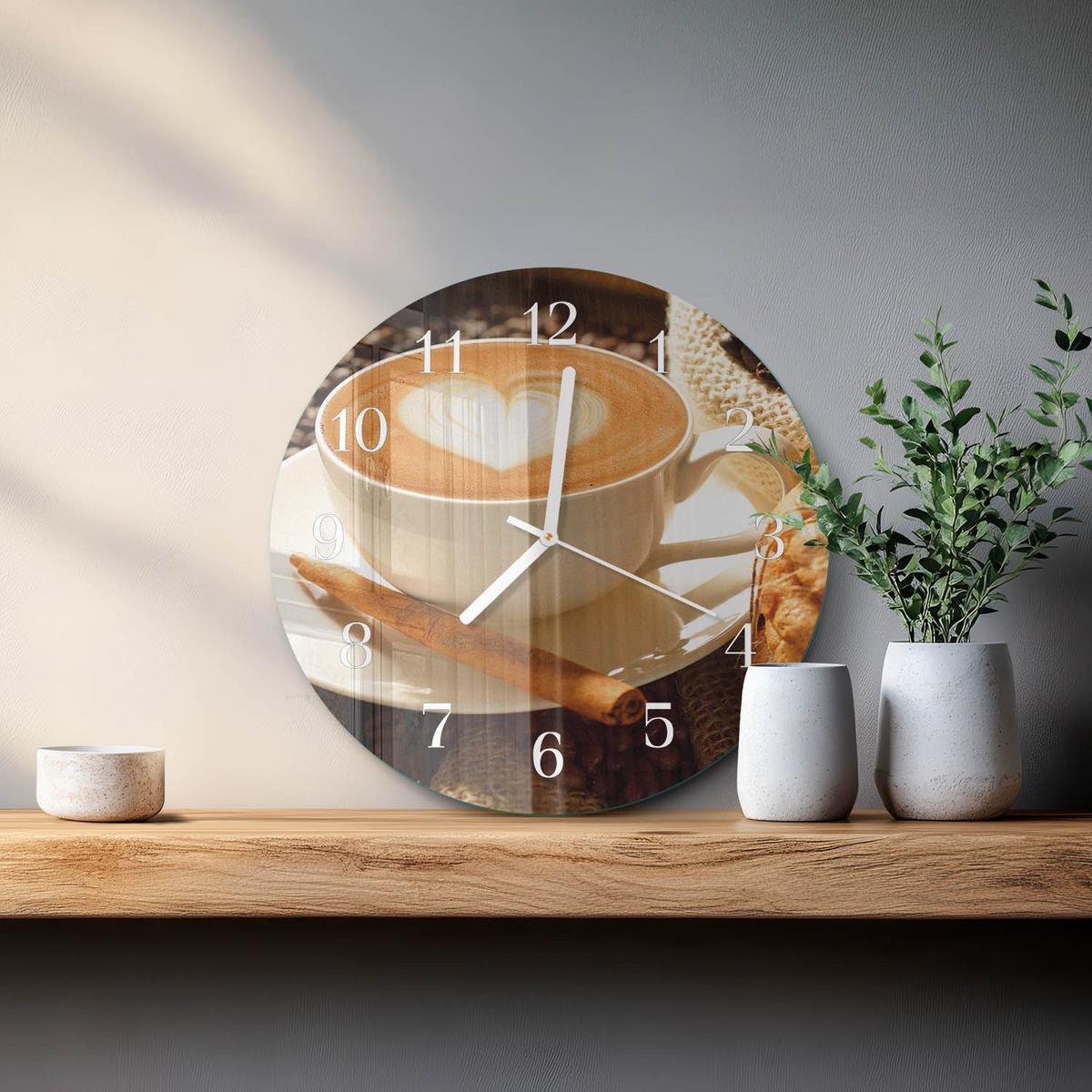 WANDUHR aus Glas Ø30 cm - Kaffeeherz - Braun, Glas (30/30/0.4cm) - TULUP