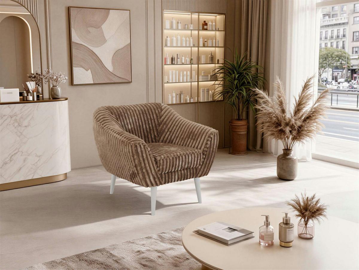 SESSEL PIRS - Braun Cord - Weiße Beine - Braun/Weiß, Holzwerkstoff/Textil (80/75/74cm) - MKS