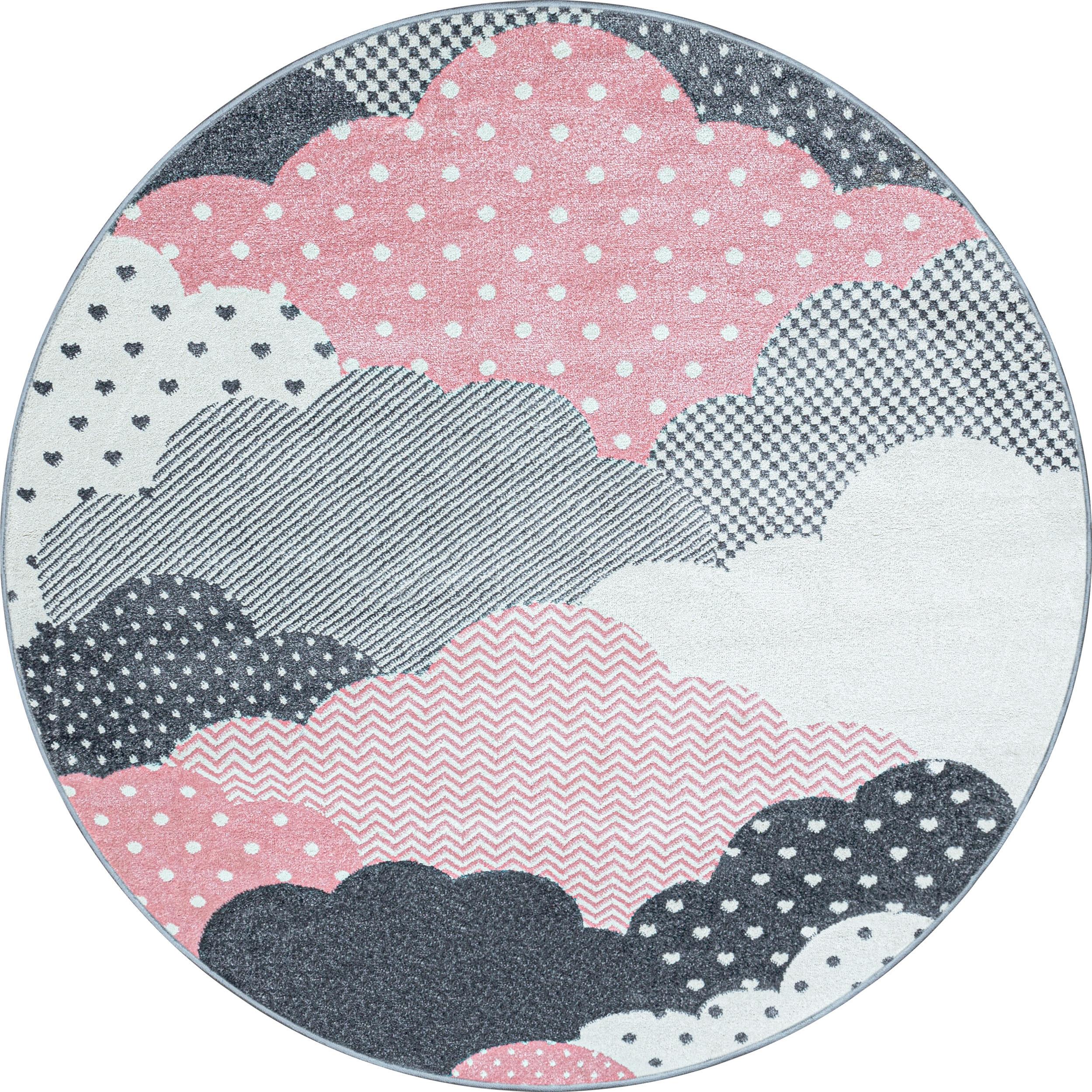 KINDERTEPPICH COGNE, mit Wolken-Motiv, Rosa, Ø 120 cm - Rosa, Textil (120/120cm) - KADIMA DESIGN