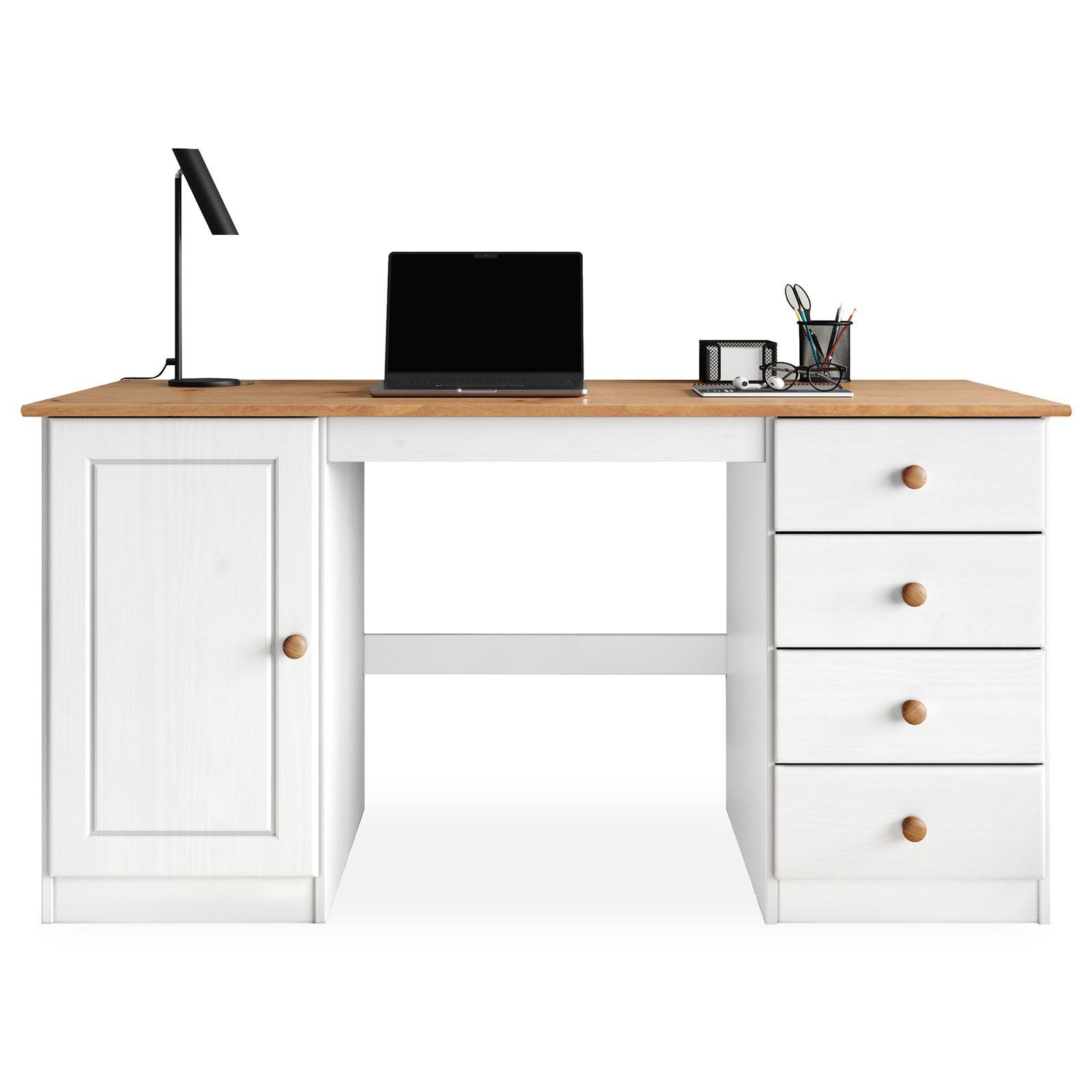 SCHREIBTISCH MANAGER weiß/Eiche - Eichefarben/Weiß, Holz (54/145/73cm) - IDIMEX