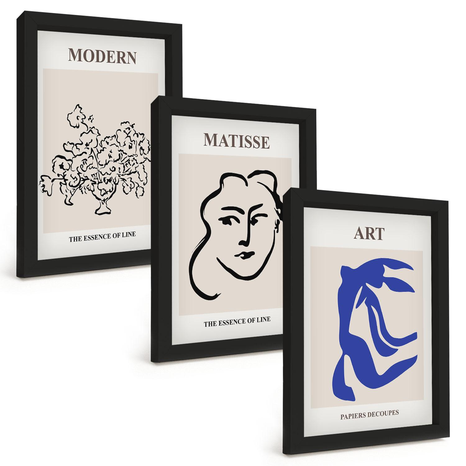 BILDER SET 3er Set - 20x30 cm Schwarzer Rahmen - Abstrakte minimalistische Poster - Schwarz, Kunststoff (20/30cm) - TULUP
