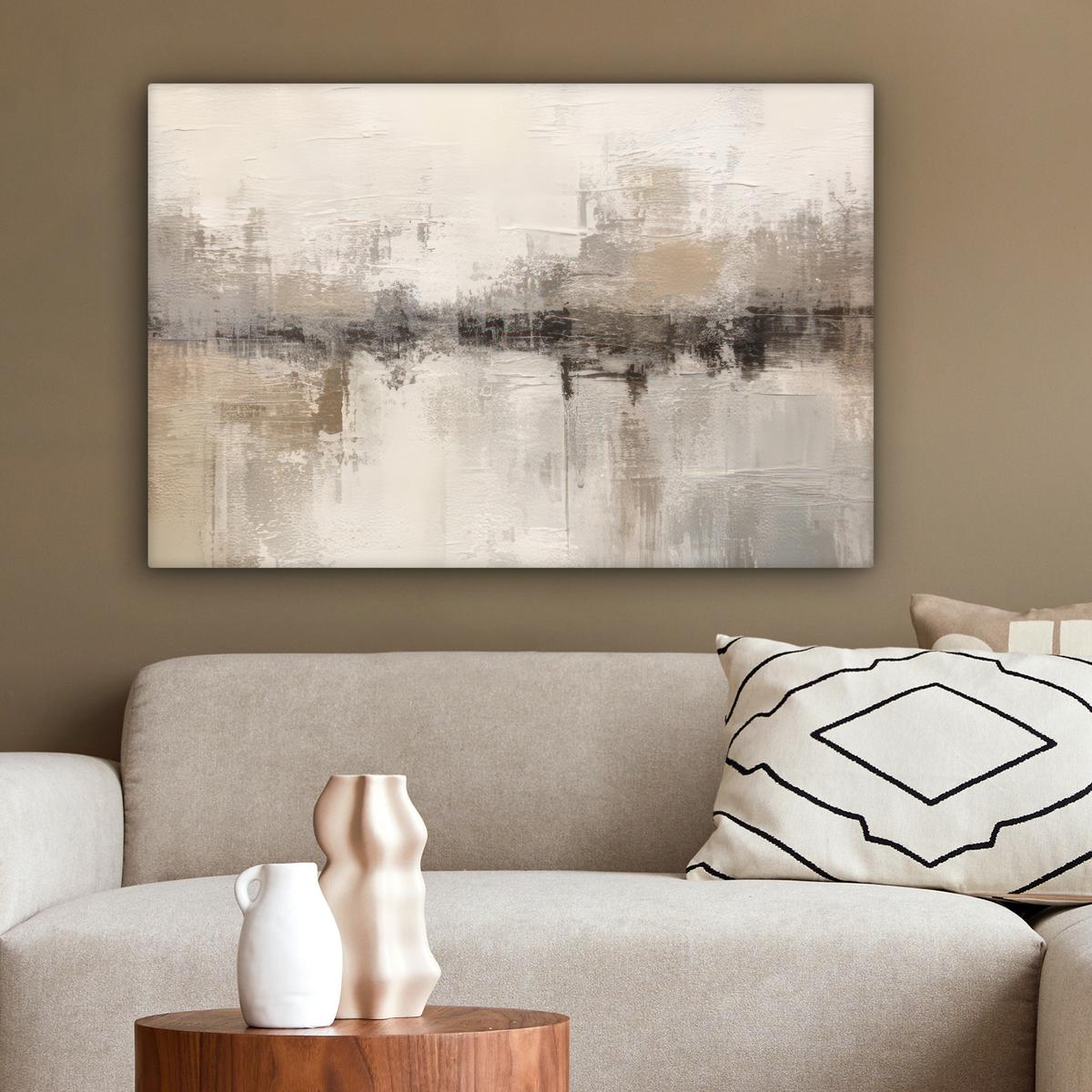 LEINWANDBILD Moderne Kunst - Abstrakt - Beige Gemälde 60x40 cm - Beige, Textil (60/40cm) - MuchoWow