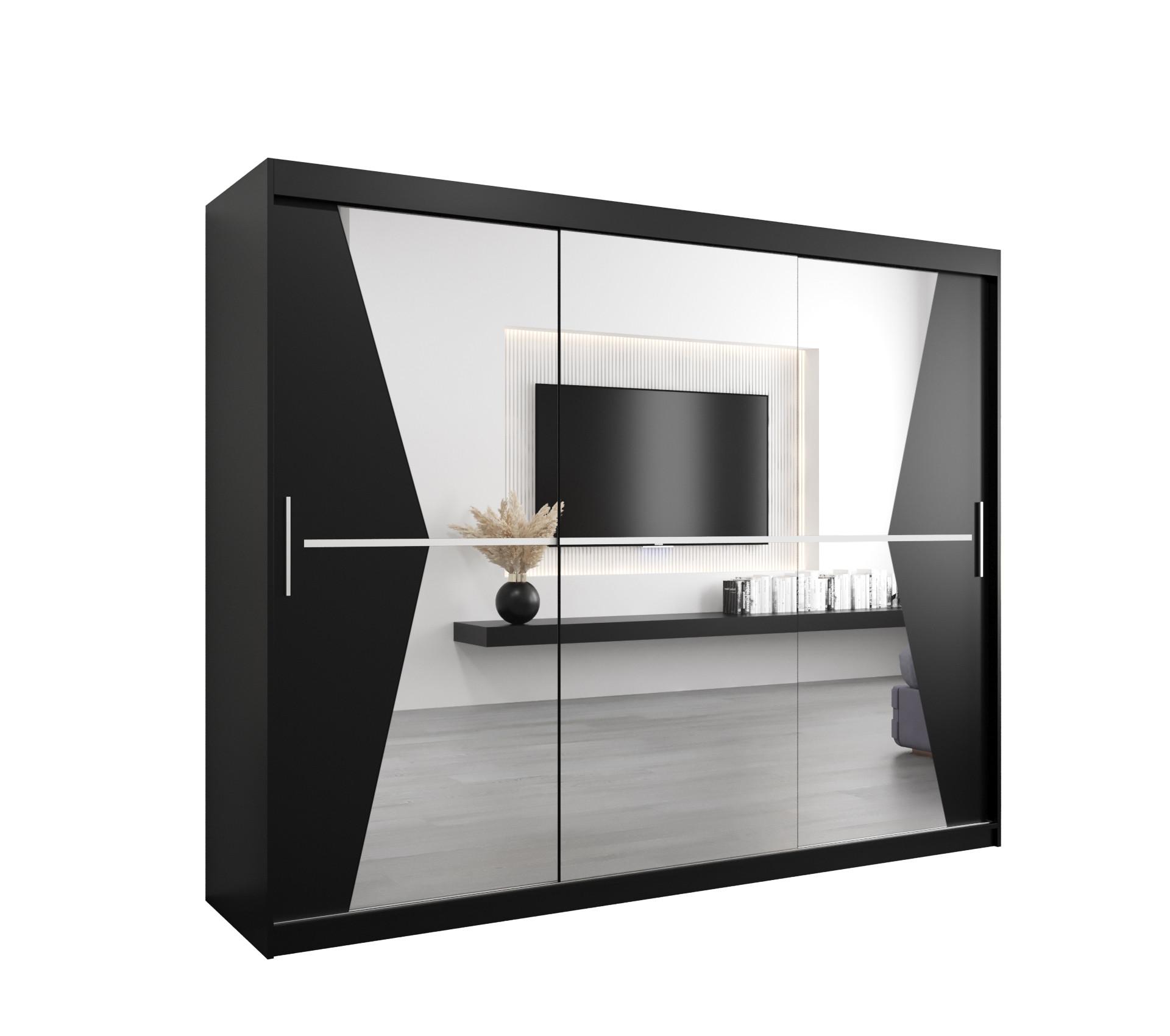 SCHWEBETÜRENSCHRANK 200/250/62 3-türig - Silberfarben/Schwarz, Holz/Kunststoff (250/200/62cm) - MÖBEL KRYSPOL