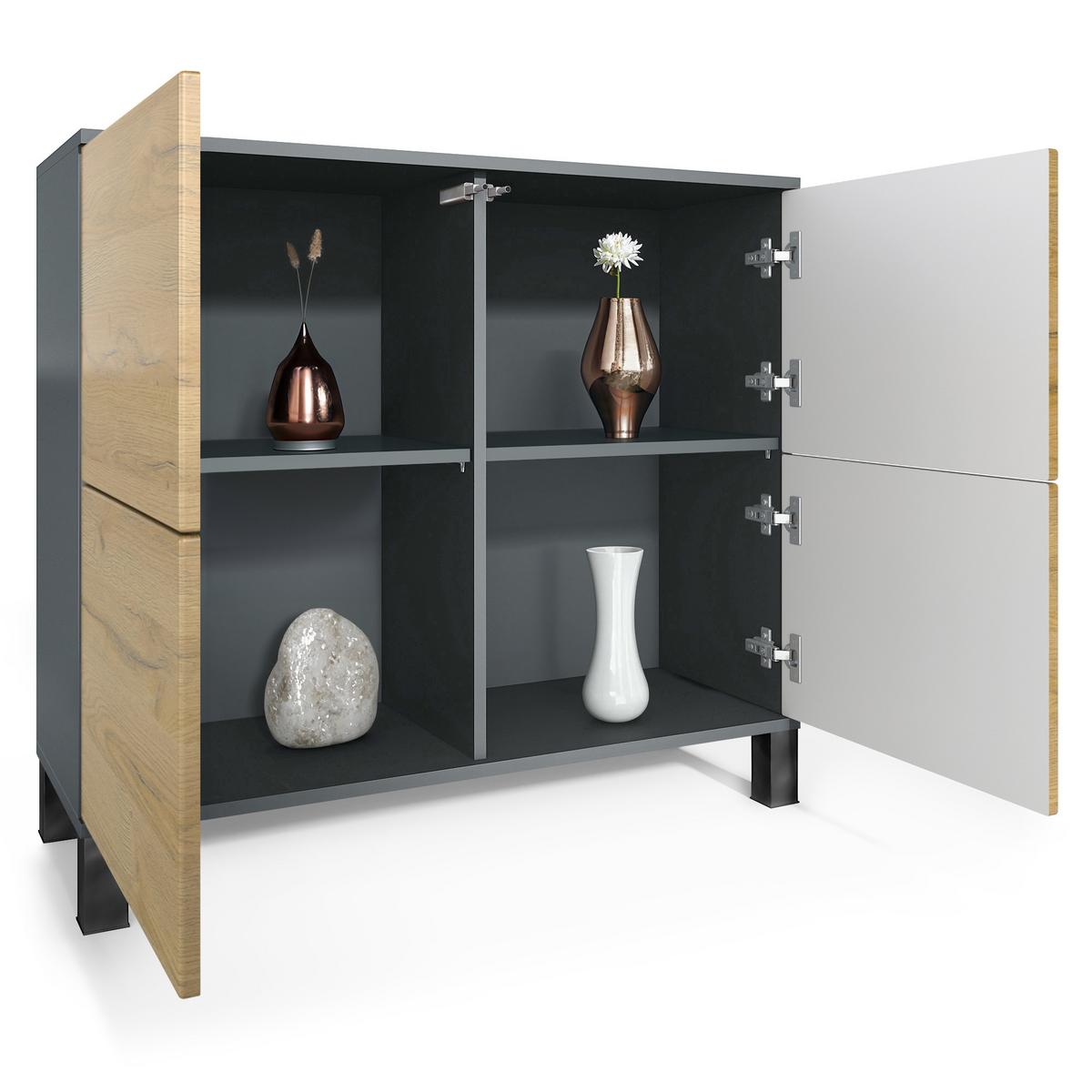 KOMMODE Rova Eiche Nordic - Silbereichenfarben, Holzwerkstoff (92.5/84.5/35cm) - Vladon