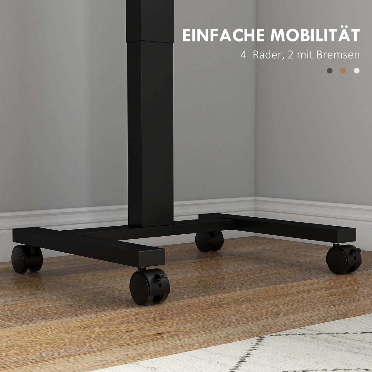 COMPUTERTISCH Höhenverstellbar, Laptoptisch mit Rollen, Steh-Sitz Schreibtisch - Braun, Kunststoff (65/48/108cm) - Vinsetto