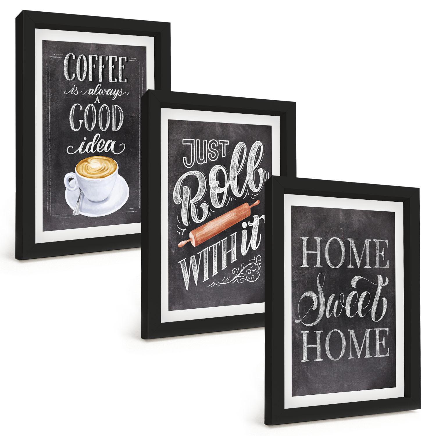 BILDER SET 3er Set - 20x30 cm Schwarzer Rahmen - Kaffeeroller, heimelige Wärme - Schwarz, Kunststoff (20/30cm) - TULUP
