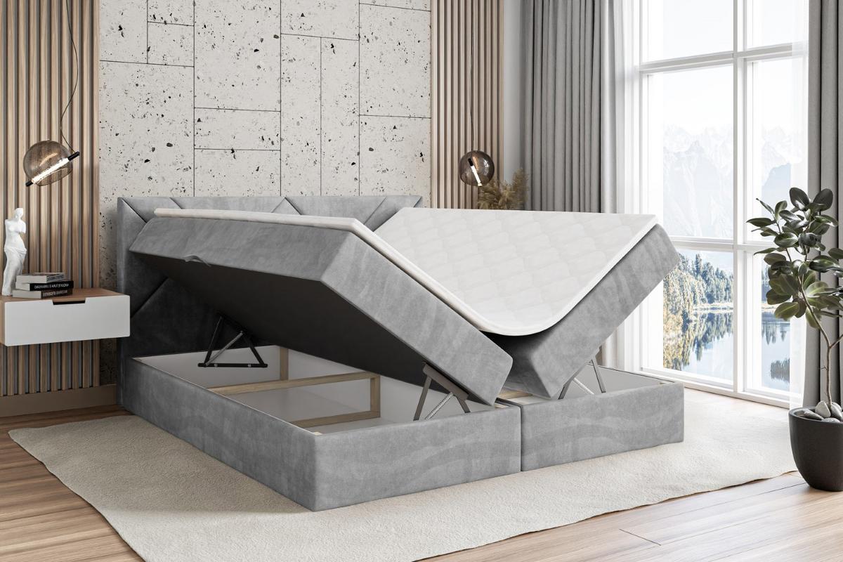 BOXBETT mit Matratze H4 und Lattenrost - BARWA - 140 x 200 - H4 - Hellgrau - Hellgrau, Holzwerkstoff (140/200cm) - ALTDECOR