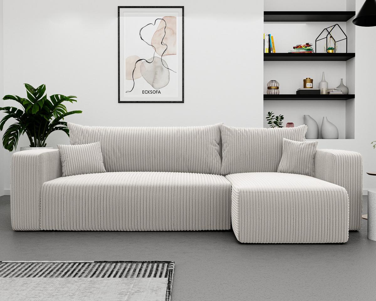 ECKSOFA Beige Cord-Stoff mit Bettkasten - Beige, Textil (248/145cm) - Idohome