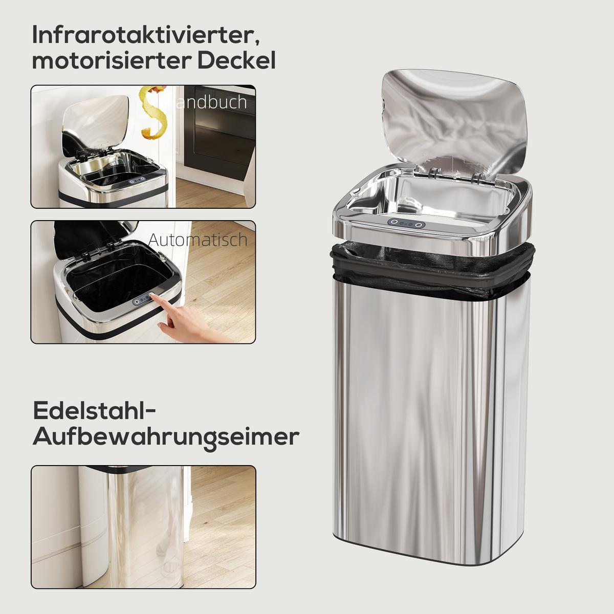 SENSOR-MÜLLEIMER ABS Edelstahl Silber - Silberfarben, Metall (25/57.5/33cm) - HOMCOM