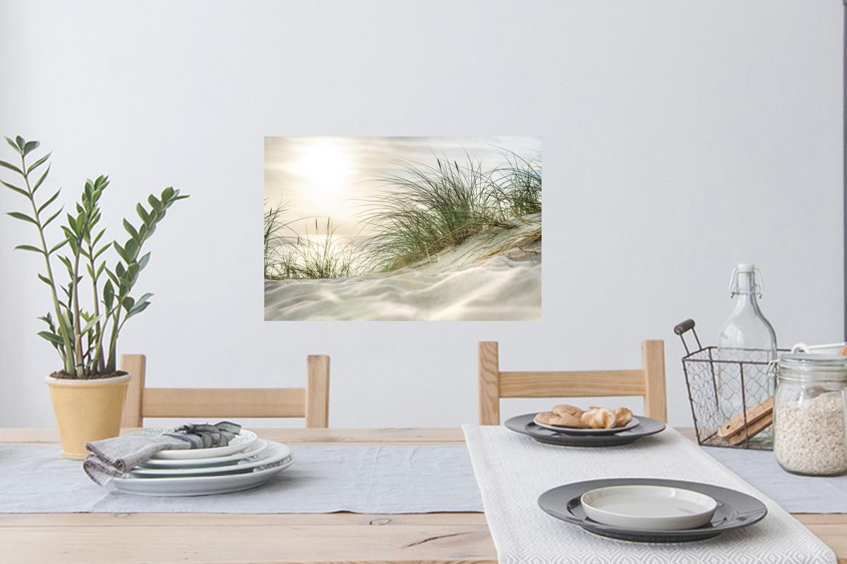 WANDTATTOO Dünen mit Strandhafer in der Sonne des Nationalparks Schleswig-Holsteinisches Wattenmeer Deko Wohnzimmer 60x40 cm - Creme, Kunststoff (60/40/0.1cm) - MuchoWow
