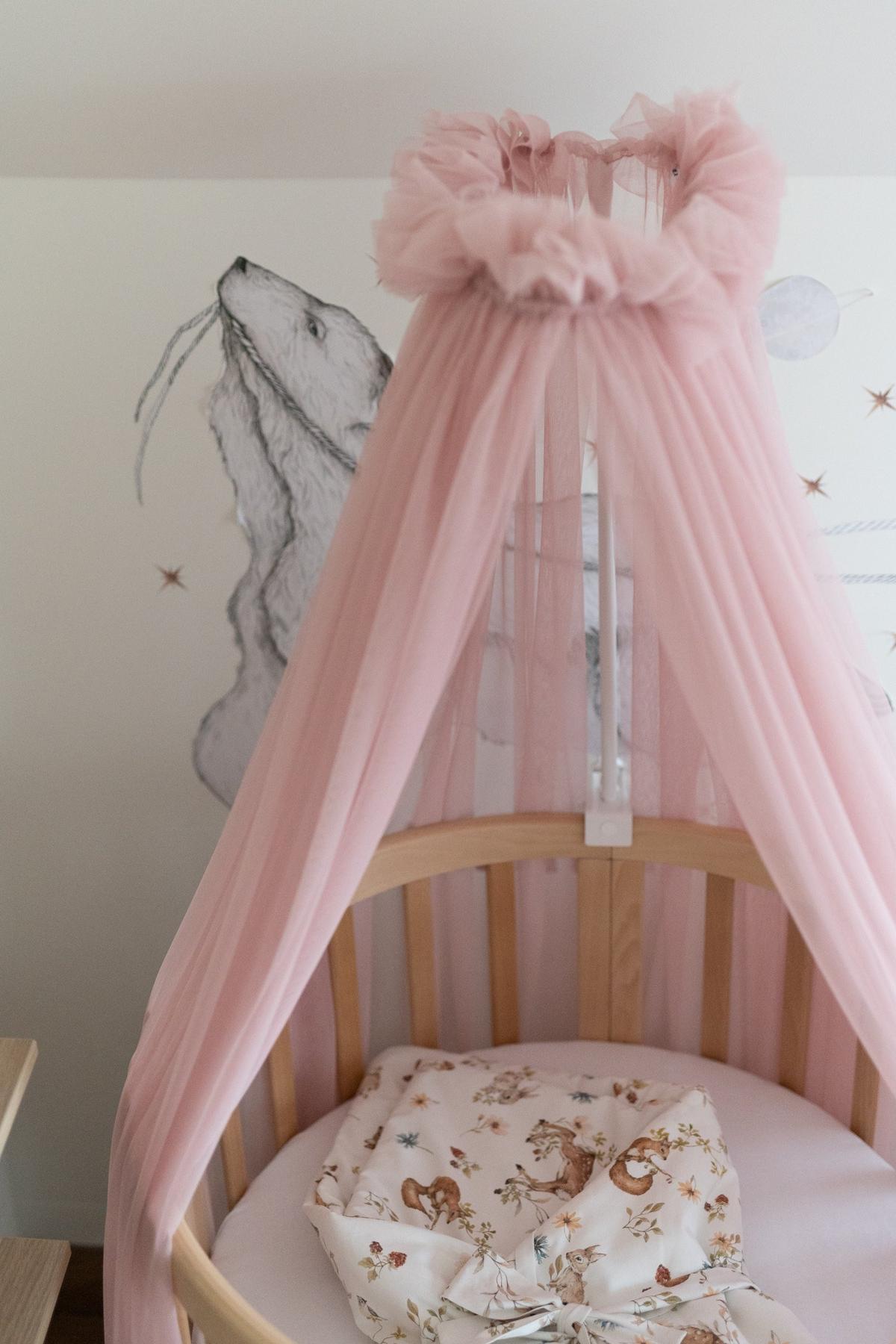 BABY Betthimmel Baldachin mit Himmelstange - Rosa, Textil - waldin
