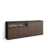 SIDEBOARD, Highboard, Dunkler Eiche und Schwarz, Elektrokamin, 207/37/80cm - Hellbraun, Holzwerkstoff (207/80/37cm) - Skraut Home