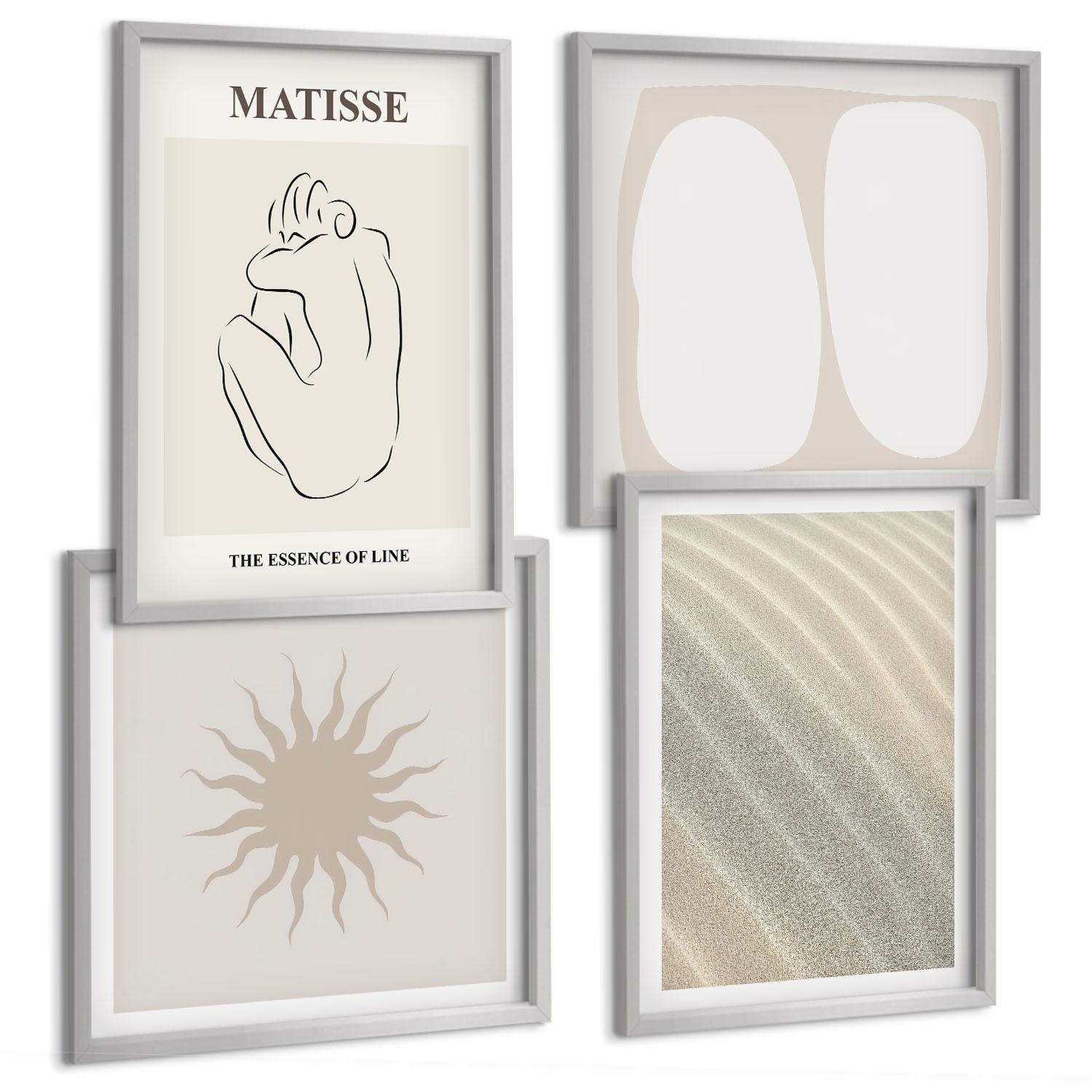 BILDER SET 4er Set - 50x50 cm & 40x60 cm Silberner Rahmen - Minimalistische Sandwellen - Silberfarben, Kunststoff (50/50cm) - TULUP