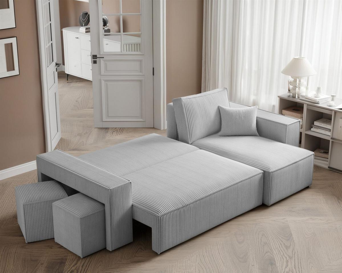 ECKSOFA Adara Inkl. Hocker - Hellgrau, Holzwerkstoff/Textil (145/262cm) - Fun Möbel