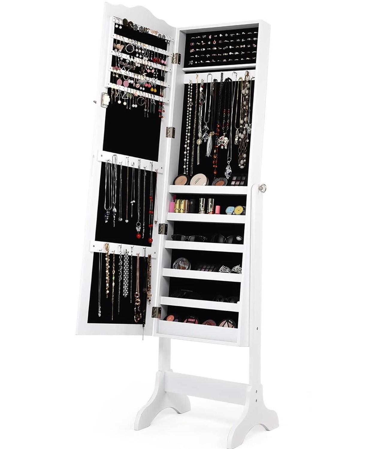 SCHMUCKSCHRANK 160cm Weiß - Weiß, Holz (45/160/37cm) - COSTWAY