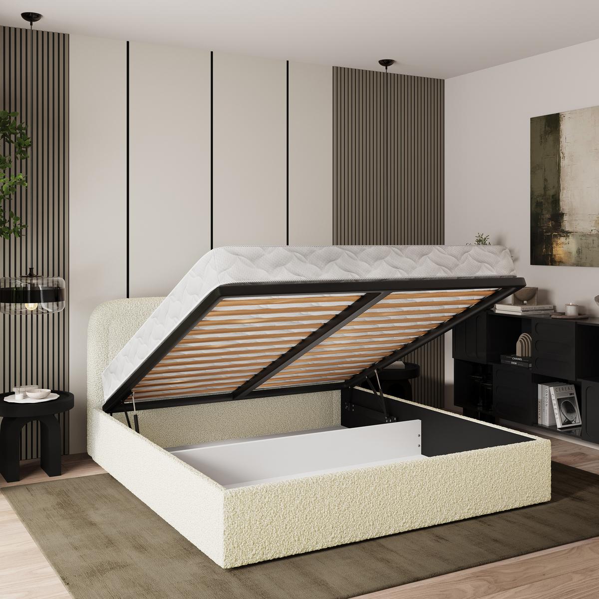 POLSTERBETT BENIRA Q 120x200 cm mit Bettkästen - Creme - Creme, Holz/Textil - MASSENO