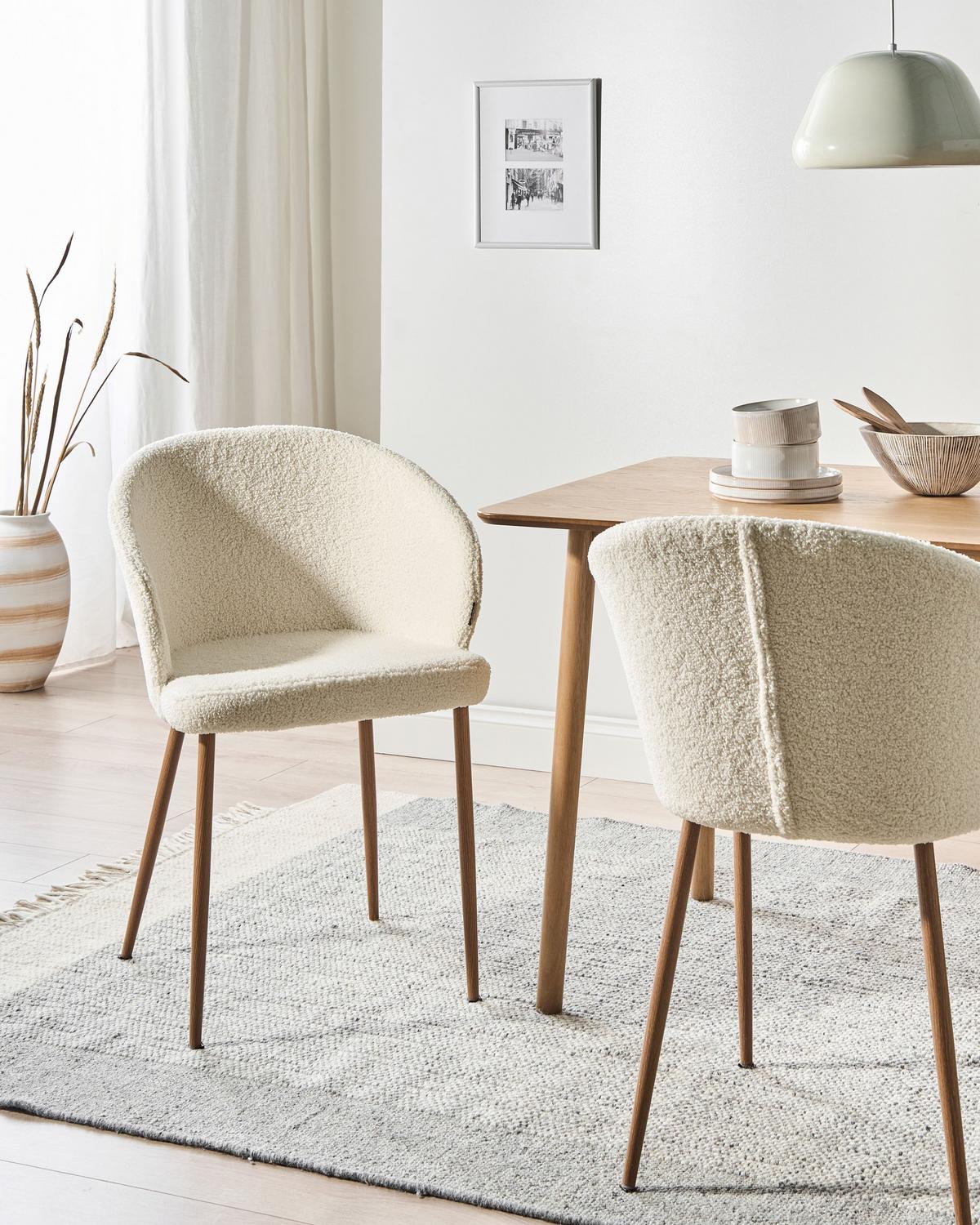 ESSZIMMERSTUHL 2er-Set Cremeweiß Mason - Weiß/Braun, Textil (57/82/45cm) - Beliani