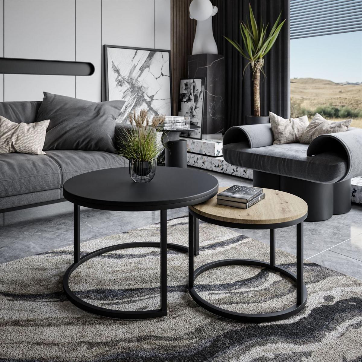 COUCHTISCH CIRI MIX SLIM 2-in-1 - Hellbraun/Schwarz, Holzwerkstoff (70/70/48cm) - Lookway