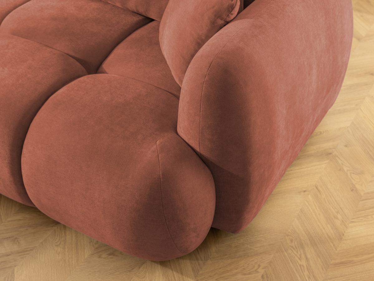 ECKSOFA Loretto aus natürlichem Terrakotta Webstoff mit Schlaffunktion, Bettkasten und tiefen Steppungen in Bubble-Optik - Terracotta/Schwarz, Holz/Kunststoff (180/275cm) - S-Style