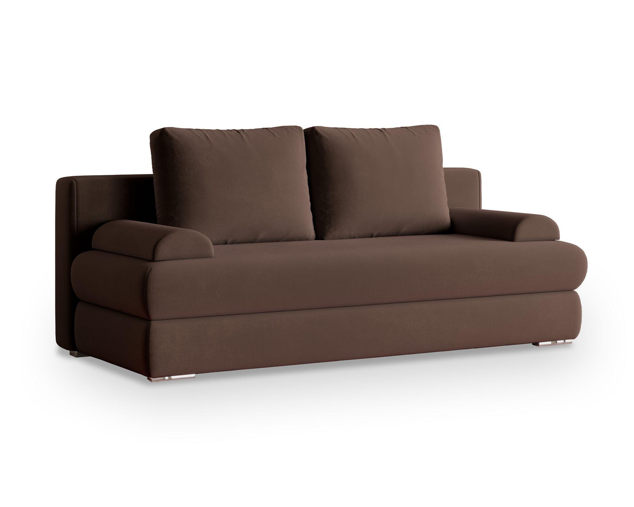 SCHLAFSOFA ASPERO Braun Plüsch-Stoff mit Schlaffunktion - Braun, Holz (200/95/75cm) - MASSENO