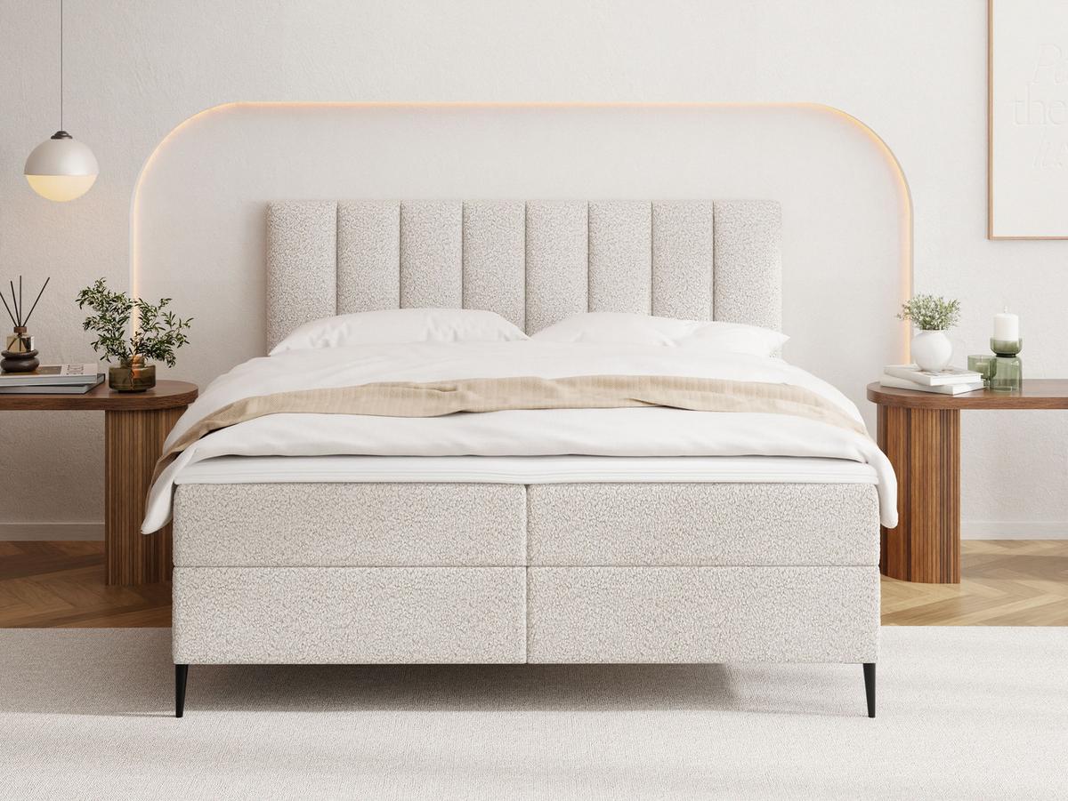 BOXBETT Allen mit Bettkasten, Boucle Weiß 200x200 cm – inkl. H4 Taschenfederkern Matratze & Foam Topper - Schwarz/Weiß, Textil/Metall (200/200cm) - WFL GROUP