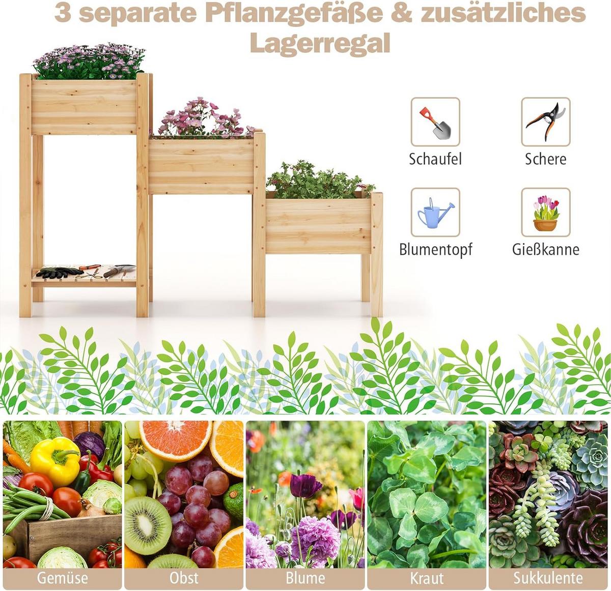 HOCHBEET Holz - Apfelbaumfarben, Holz (161/104/43cm) - COSTWAY