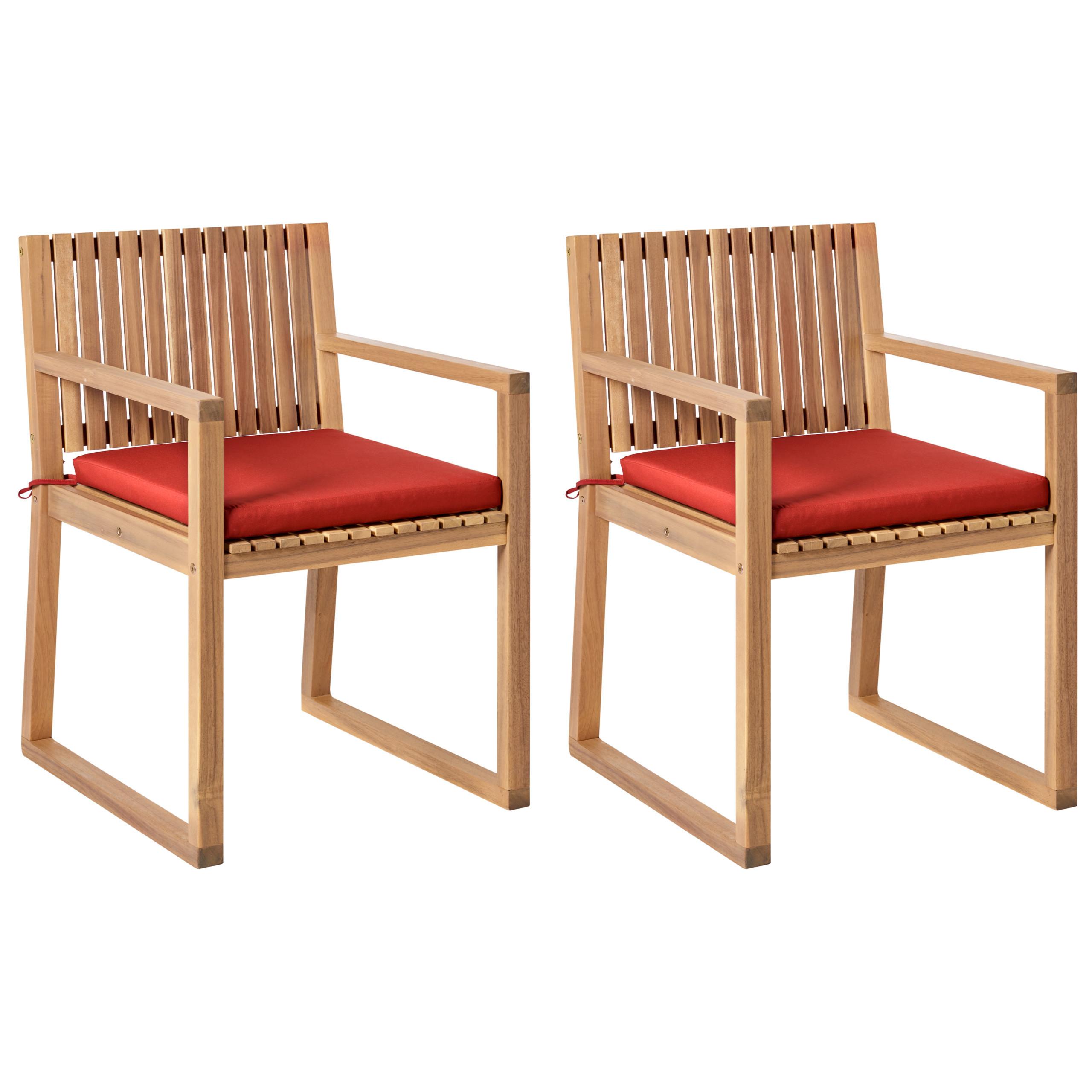 GARTENSTUHL 2er-Set Hellbraun/Red Sassari Premium - Hellbraun/Rot, Holz (54/80/59cm) - Beliani