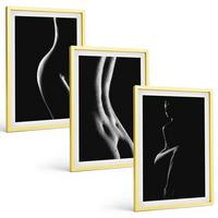 BILDER SET 3er Set - 40x60 cm Goldrahmen - Schwarz-weiße weibliche Silhouetten - Goldfarben, Kunststoff (40/60cm) - TULUP