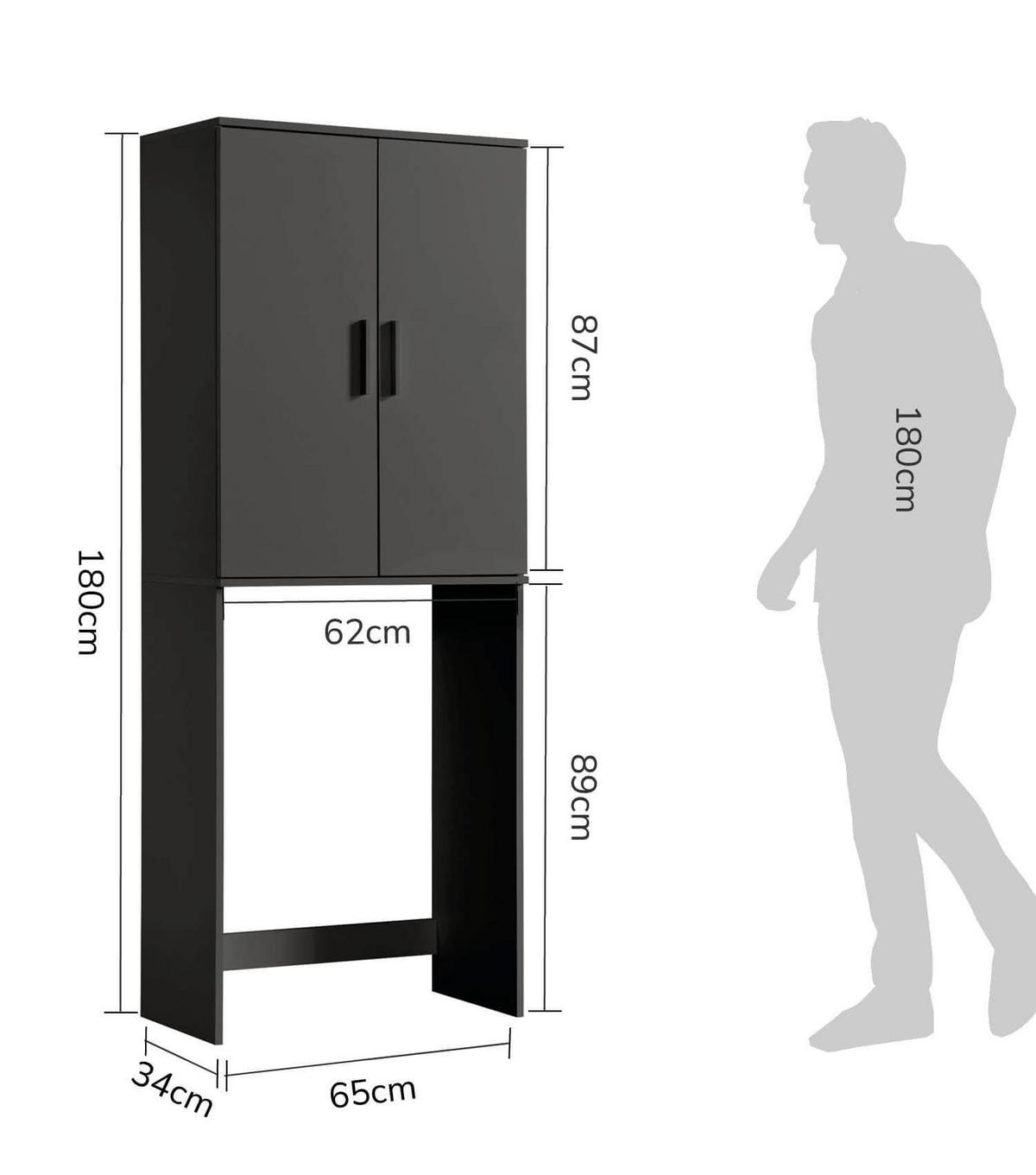 WASCHMASCHINENSCHRANK Der Saubermann - Anthrazit/Schwarz, Holzwerkstoff (65/180/34cm) - Mokebo