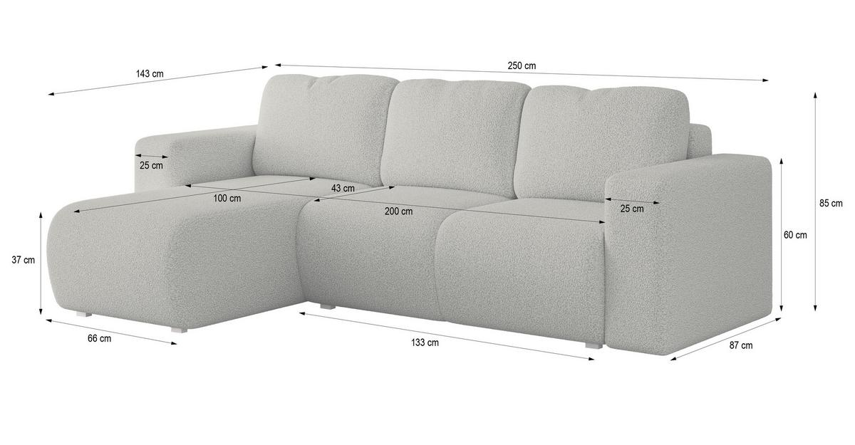ECKSOFA RINOVA Braun Boucle-Stoff mit Schlaffunktion - Braun, Holz (250/143cm) - MASSENO