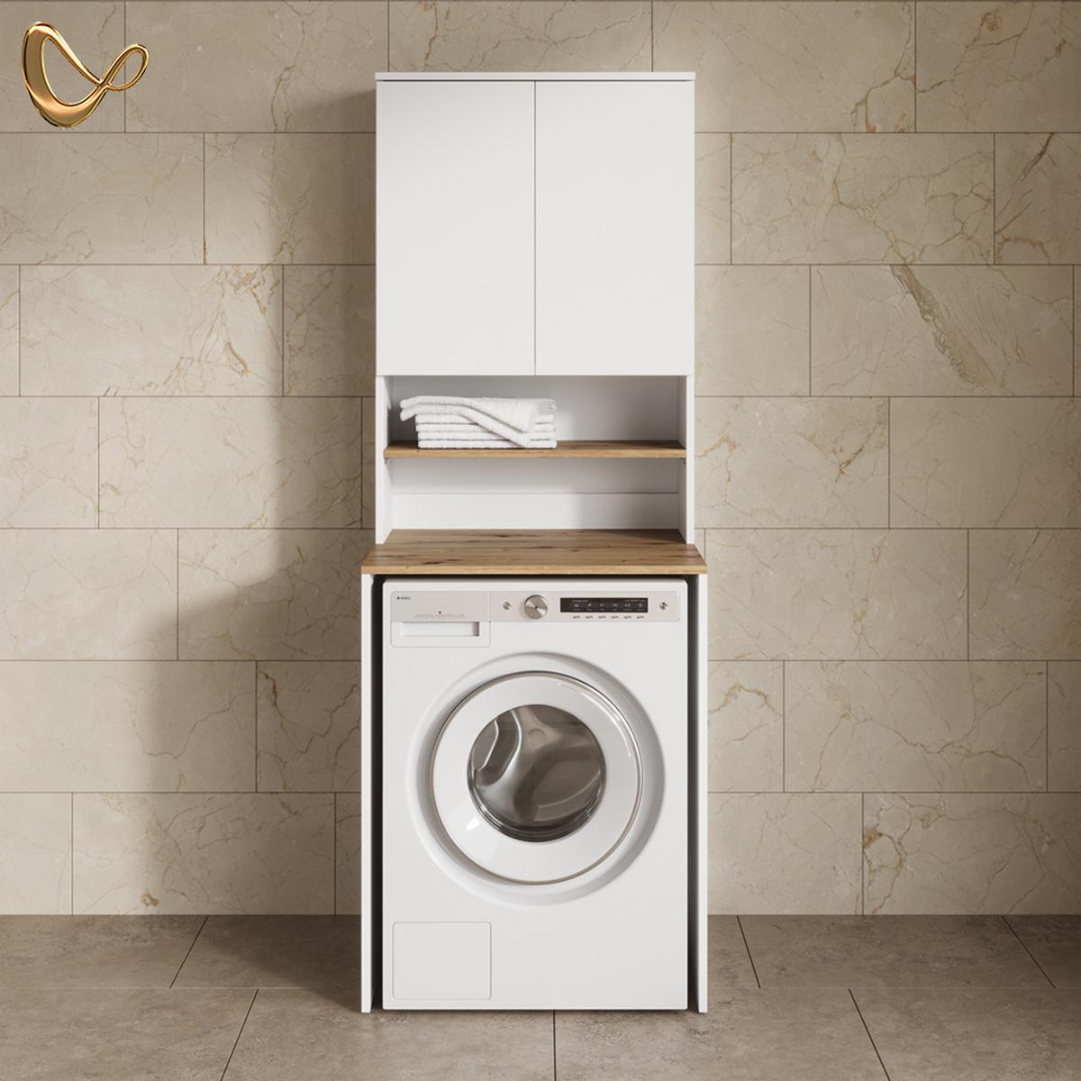 WASCHMASCHINENSCHRANK Paolina Weiß/Artisan 68 x 88.2 cm 2 Teile mit Regal - Weiß/Eiche Artisan, Holzwerkstoff (68/88.2/60cm) - Livinity®