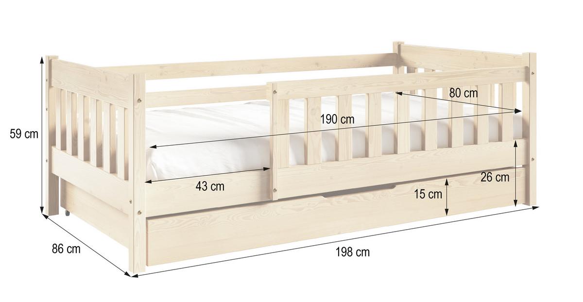 KINDERBETT ELSA mit Bettkasten 80x190 cm Kieferfarben - Kieferfarben, Holz (80/190cm) - MASSENO