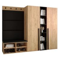 GARDEROBEN-SET 214/184/42 - Eichefarben/Schwarz, Holz/Kunststoff (214/184/42cm) - MÖBEL KRYSPOL