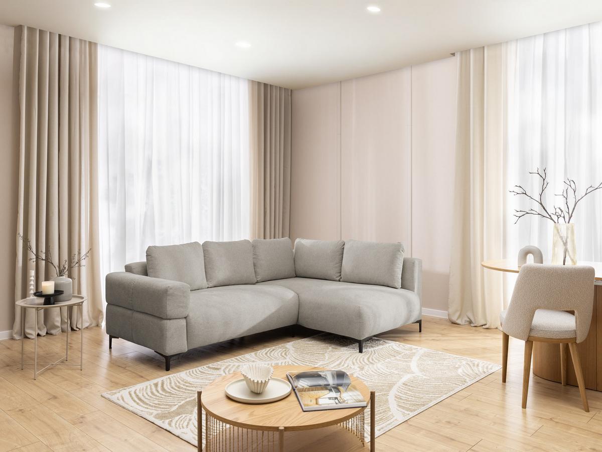 ECKSOFA Cardea in Bubble-Optik aus weichem Taupe Strukturstoff mit hohem Sitzkomfort - Ottomane rechts - Taupe/Schwarz, Holz/Textil (230/170cm) - S-Style