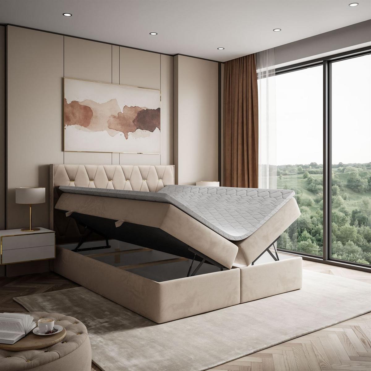 BOXSPRINGBETT IZOLDA mit Bettkasten und Topper 180x200 cm Royal Velvet 170 - Beige, Textil - Lookway