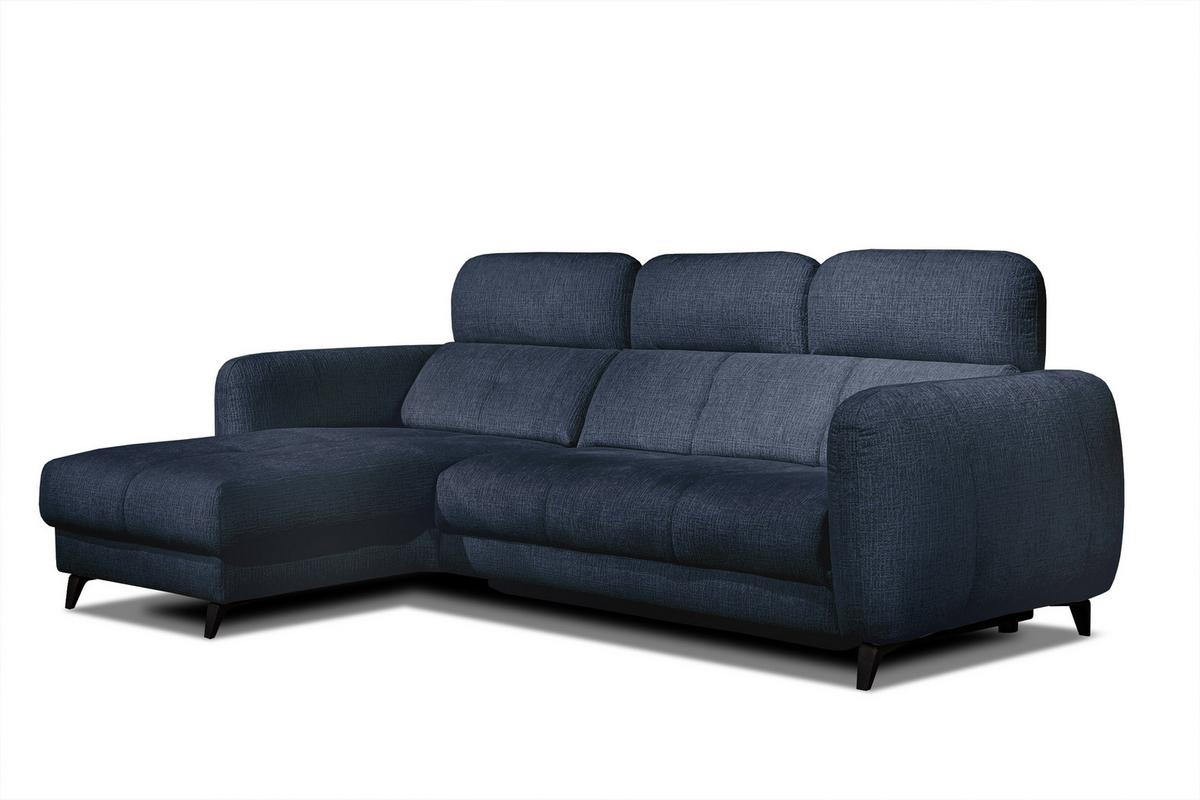ECKSOFA SVEN 3-Sitzer, 1 Relax XL, verstellbare Kopfstützen, navy blue - Schwarz/Dunkelblau, Holzwerkstoff/Textil (256/163cm) - Wozimo