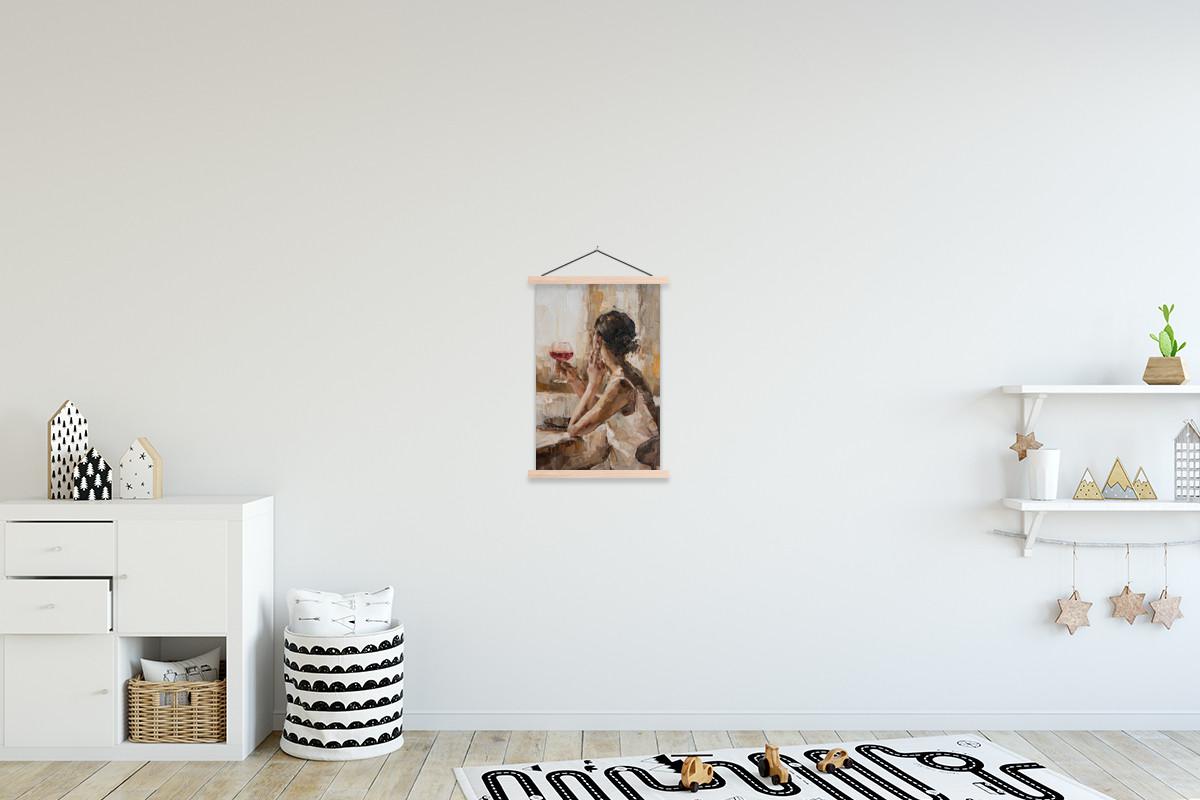 POSTER MIT MAGNETLEISTEN Ölgemälde - Frau - Wein Deko Wohnzimmer 40x60 cm - Hellbraun, Textil (40/60/0.15cm) - MuchoWow