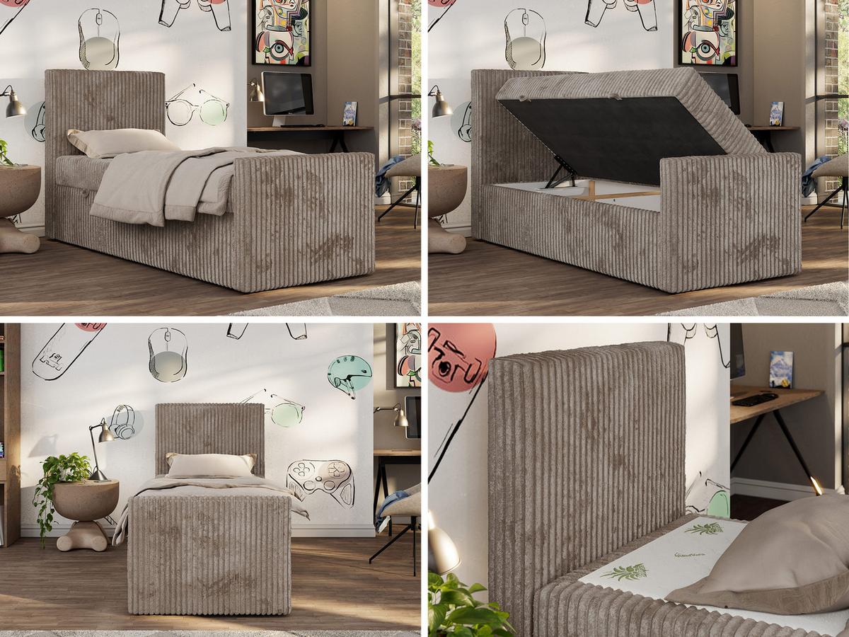 JUGENDBETT TILIO DUO 90/200 - Hellbraun Cord - H3 - Links Seite - Hellbraun, Textil (90/200cm) - MKS