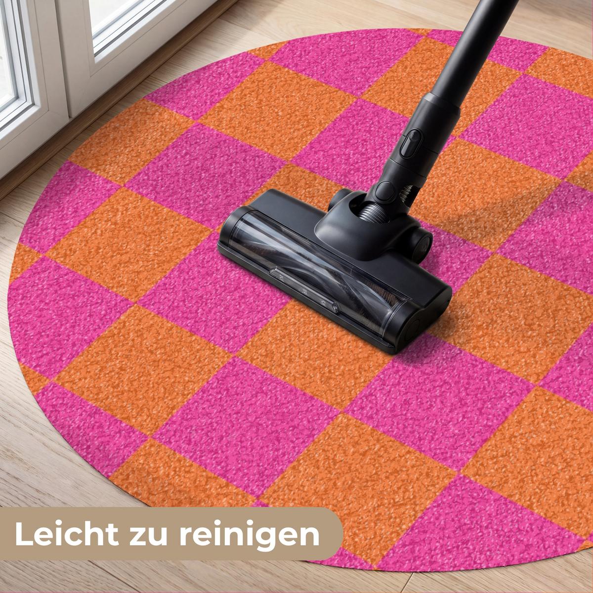 FUSSMATTE Schachbrettmuster - Orange - Rosa - Blöcke Schmutzfangmatte 90x90 cm - Pink, Kunststoff (90/0.4cm) - MuchoWow