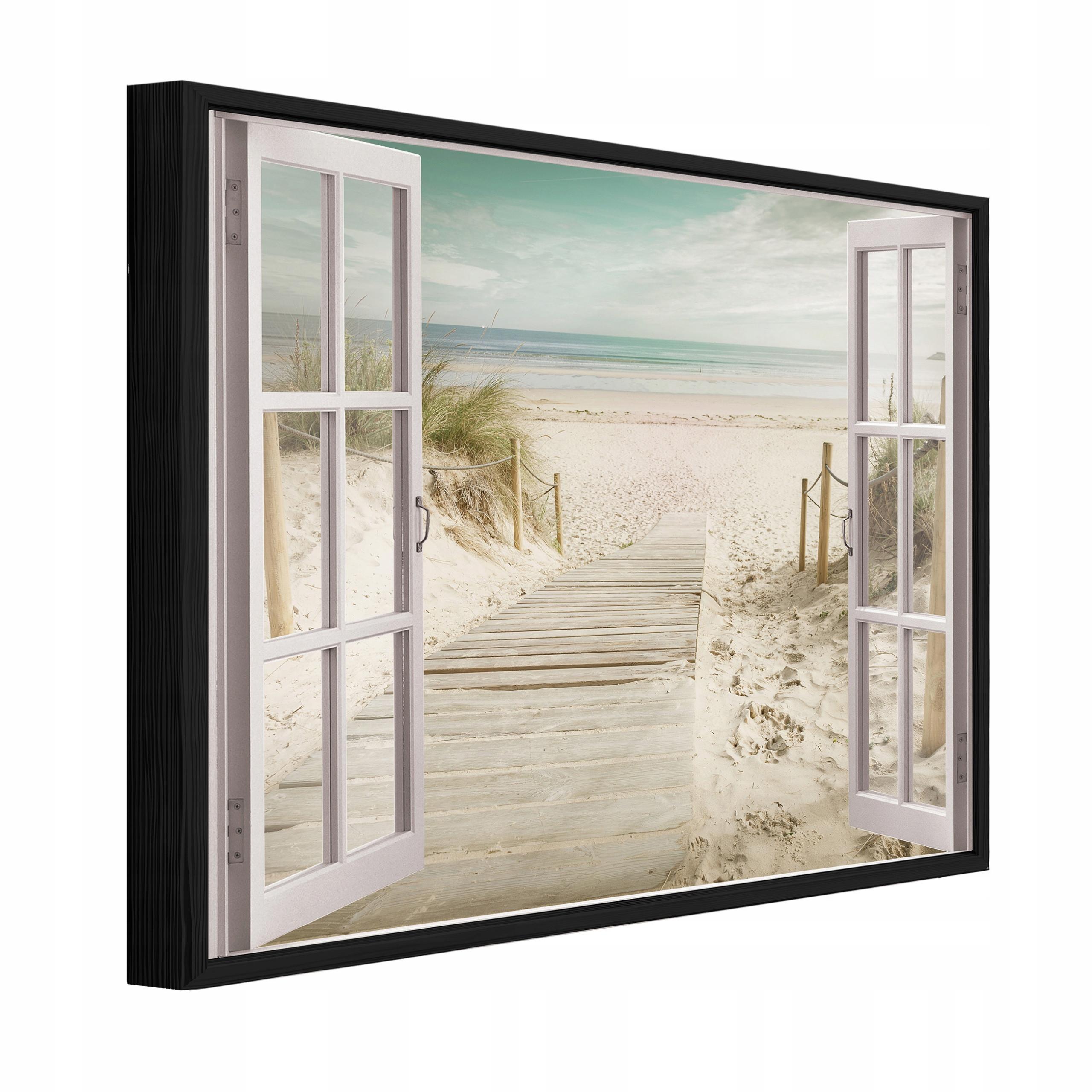 BILDER mit Rahmen Fenster Strand Beige 100x70 cm - Multicolor, Holzwerkstoff (100/70cm) - Wallarena