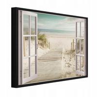 BILDER mit Rahmen Fenster Strand Beige 100x70 cm - Multicolor, Holzwerkstoff (100/70cm) - Wallarena