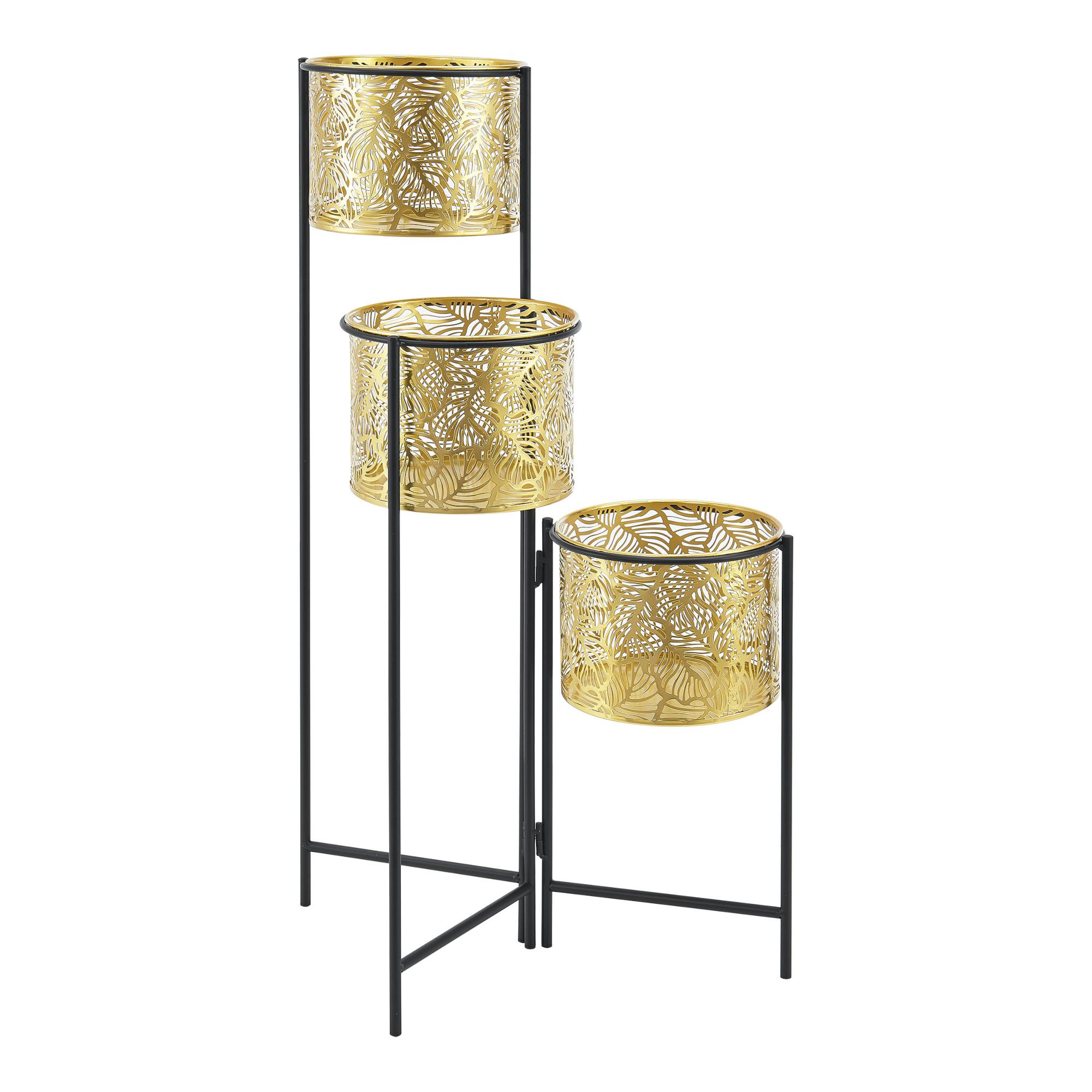PFLANZENSTÄNDER Verrebroek - Messingfarben/Schwarz, Metall (45/80/45cm) - [en.casa]