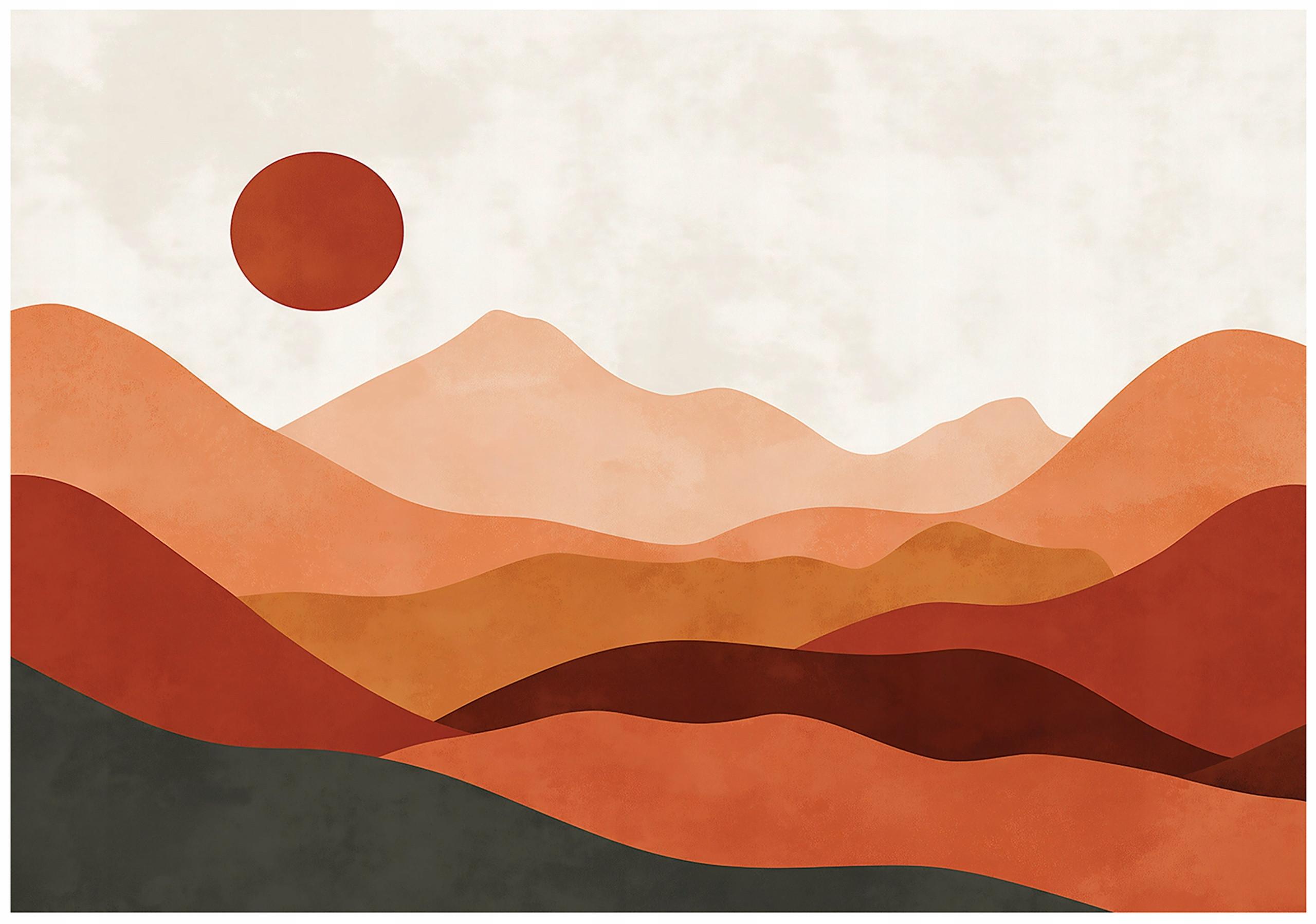 FOTOTAPETE Art Deco Gebirge Orange 350x250 cm - Multicolor, Papier (350/250cm) - Wallarena
