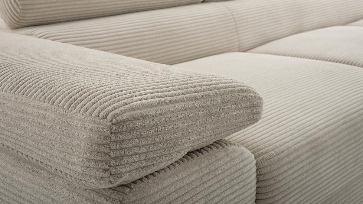 ECKSOFA GIULIO Beige Velours-Stoff mit Schlaffunktion - Beige, Holz (280/203cm) - MASSENO