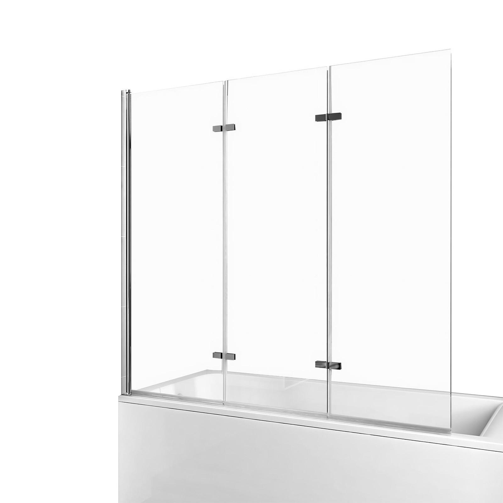 DUSCHWAND für Badewannen Faltbar mit Schwenkfunktion Chrom 130/140 cm - Transparent, Glas (130/140cm) - EMKE