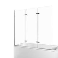 DUSCHWAND für Badewannen Faltbar mit Schwenkfunktion Chrom 130/140 cm - Transparent, Glas (130/140cm) - EMKE