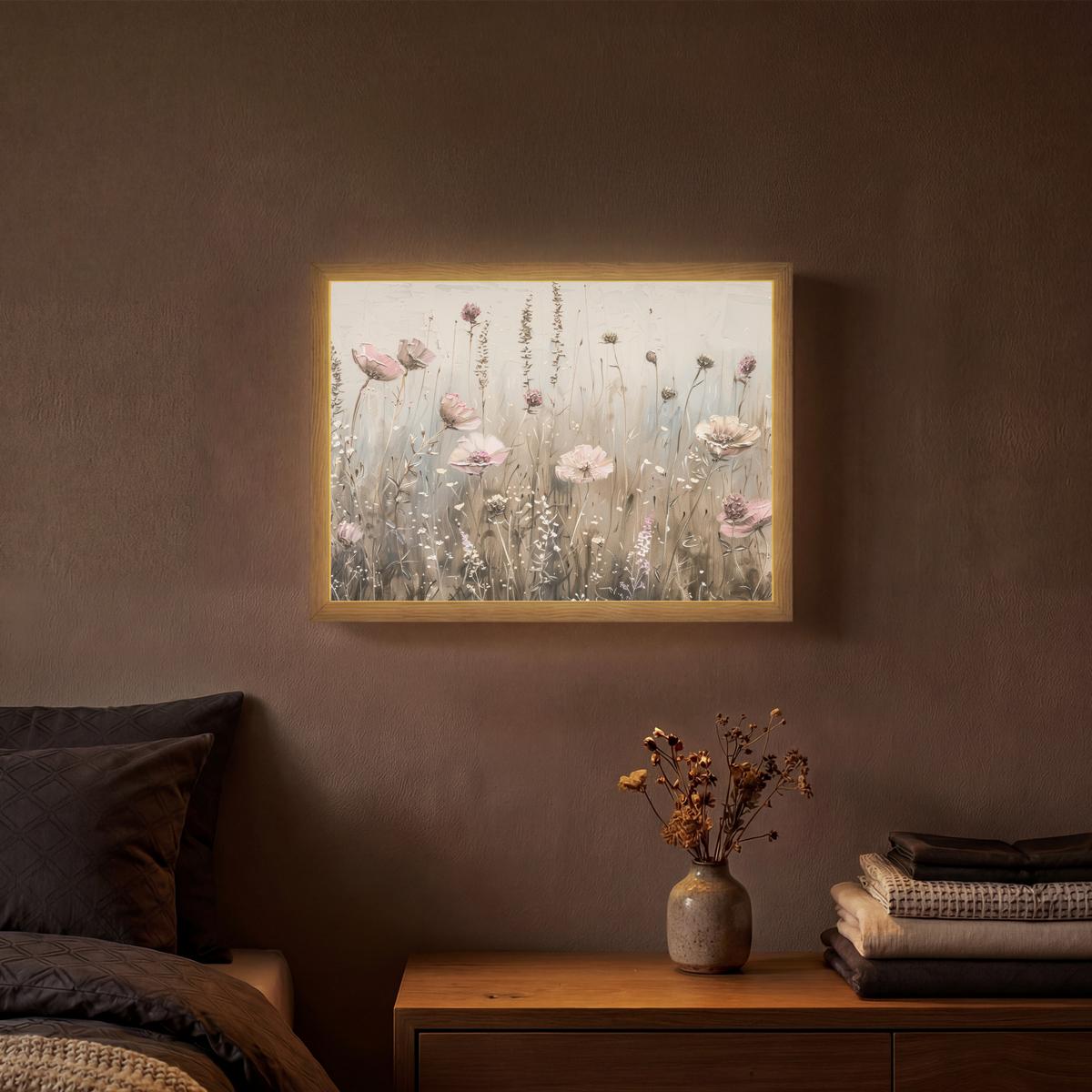 WANDLEUCHTE MIT AKKU Blumen - Rosa - Modern - Beige 40x30 cm - Altrosa, Holzwerkstoff (40/30/8cm) - OnlyWow