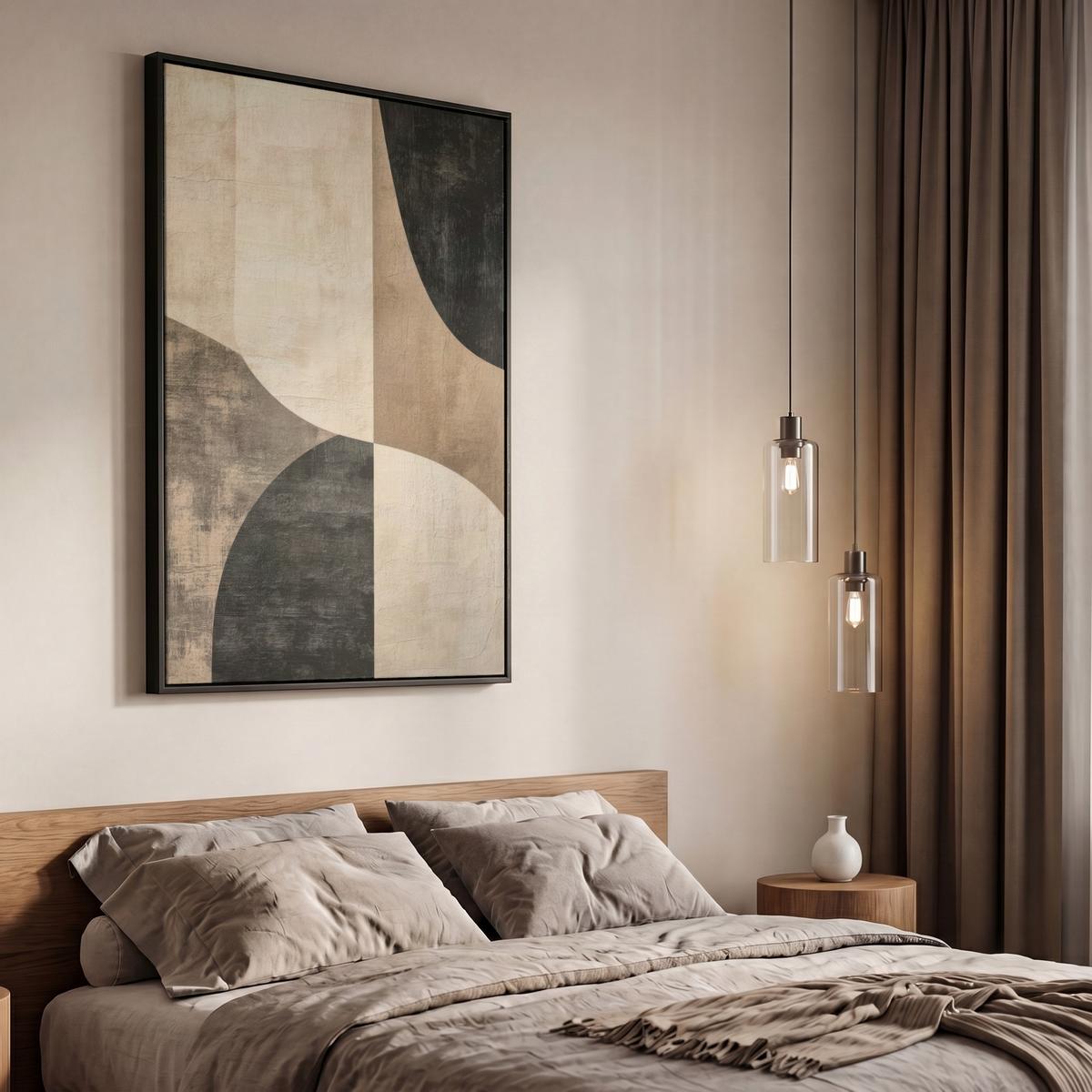 LEINWAND Bilder mit Rahmen - Abstrakt - Flugzeuge - Schwarz - Rund - 60x90 - Beige, Textil (60/90cm) - MuchoWow