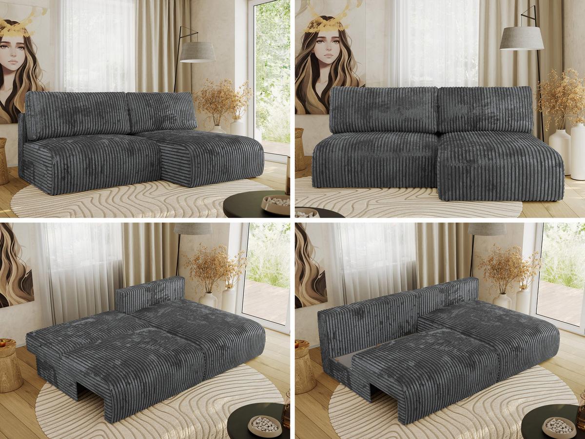 ECKSCHLAFSOFA VIVO L Dunkelgrau Cord - rechts - Dunkelgrau/Schwarz, Kunststoff/Textil (150/223cm) - MKS
