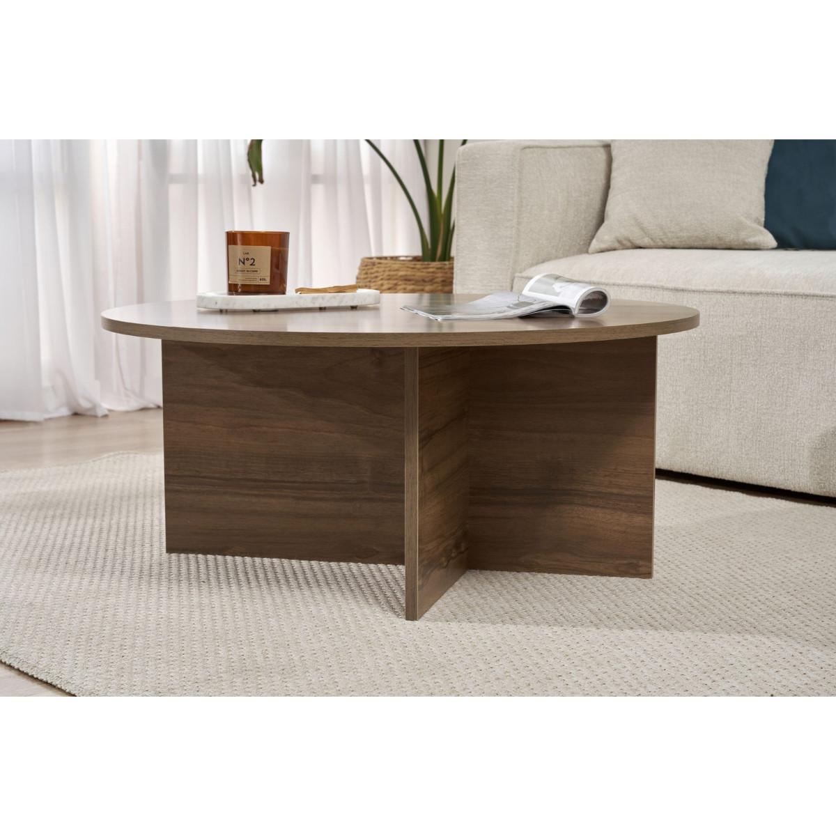 COUCHTISCH mit abgerundeter Platte - soleil 90/90/40 cm - Naturfarben, Holzwerkstoff (95/90/40cm) - Calicosy